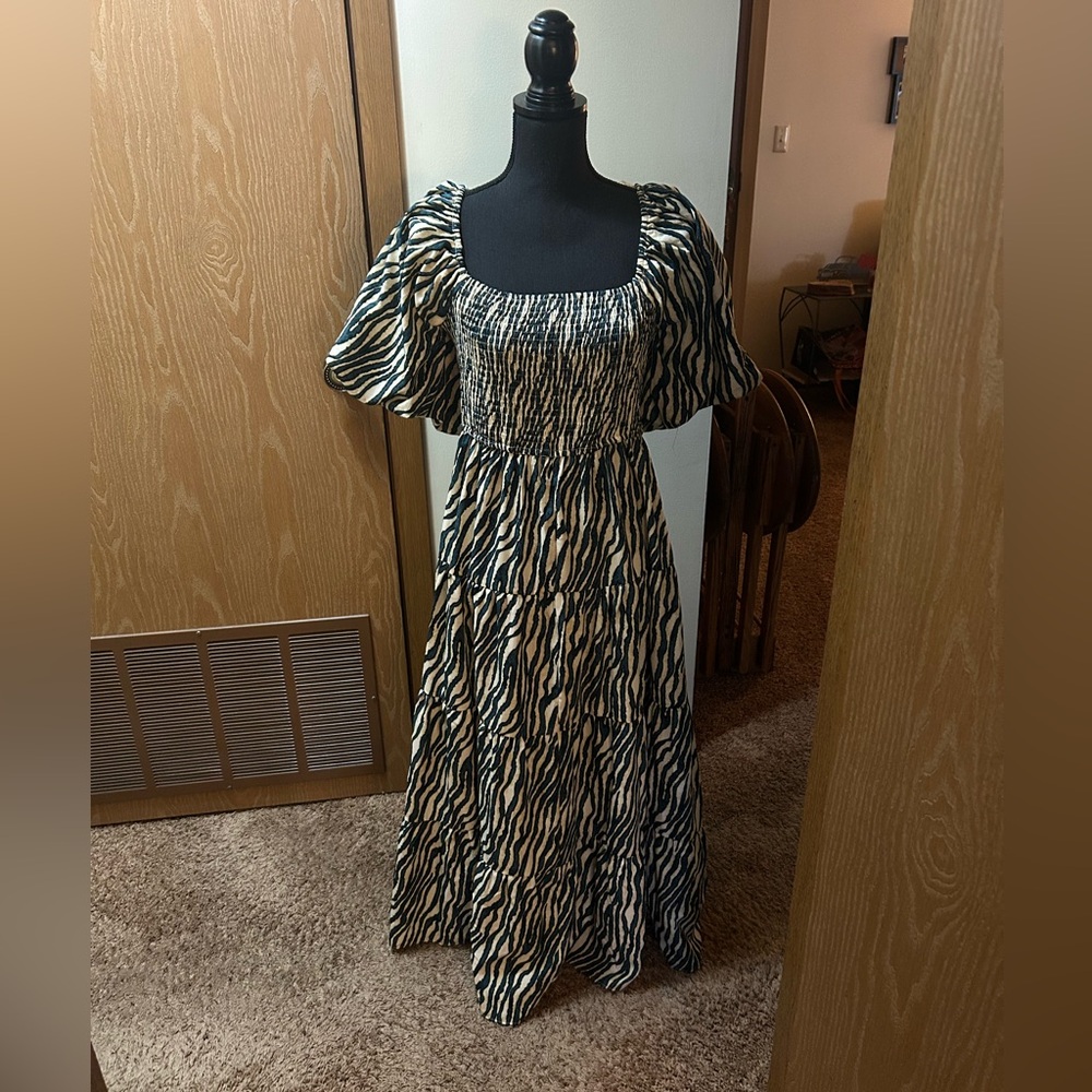 Entro Teal, Black and White Maxi Dress